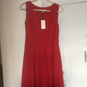 SILK MIDI DRESS -- RED